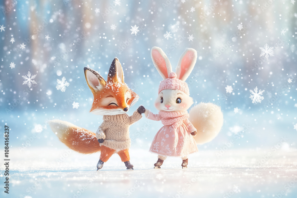 Obraz premium cute animals playing in winter snow