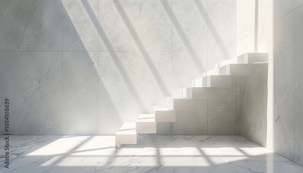 Obraz premium White stairs with shadow on wall, interior design concept. 3d render