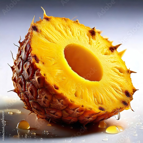 Fresh Pineapple Sliced and Displayed on White Background