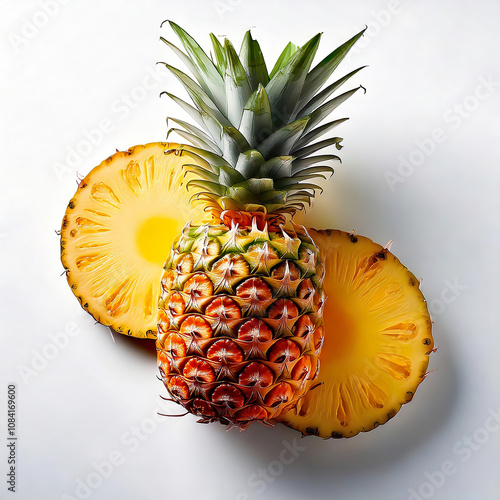 Fresh Pineapple Sliced and Displayed on White Background