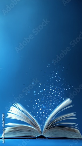 An open book illuminates a starry sky, inviting imagination and wonder in a s...