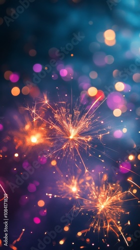 Colorful sparkler illuminating a dark backdrop with bokeh effects at a celebr...