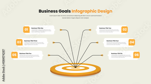 Business goal and target achievement process representation simple step infographic template