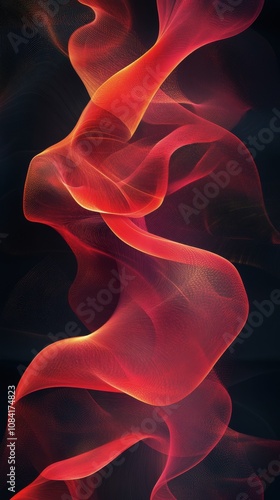 Abstract red wave patterns flowing against a dark background with subtle glow...