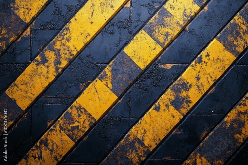 Rustic textured background with yellow diagonal stripes against a worn black ...