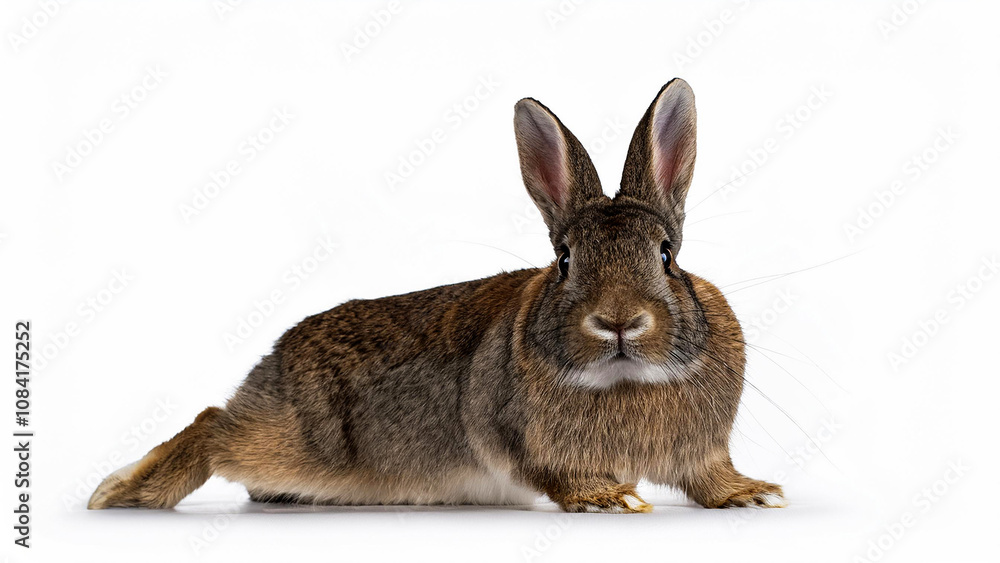 Obraz premium Rabbit lying down, isolated on white background.