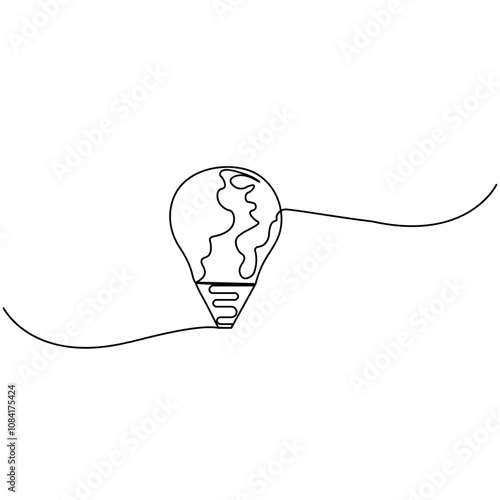  World earth hour single line art, continuous one line drawing of Isolated outline vector icon