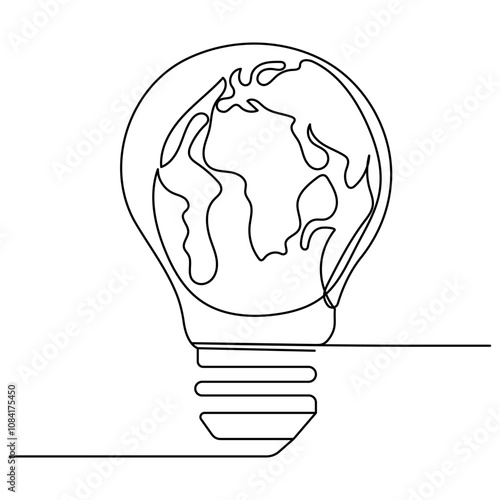  World earth hour single line art, continuous one line drawing of Isolated outline vector icon