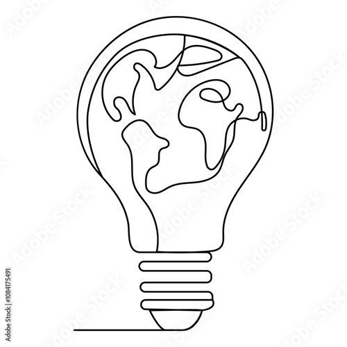  World earth hour single line art, continuous one line drawing of Isolated outline vector icon