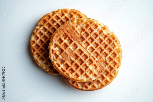 A pile of golden waffle cookies showcases their crisp texture and warm color