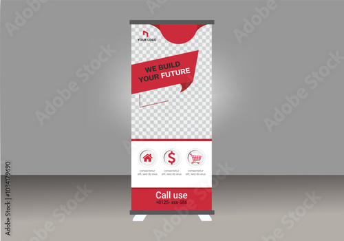 Business Rollup banner template, Roll up, display banner, x-banner vector ,Roll up banner stand for your company, Rollup advertisement banner.