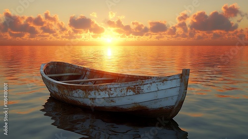 Sunset reflection on abandoned boat ocean photography tranquil scenic