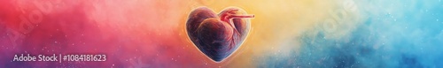 A vibrant heart shape painted against a soft pastel background at sunset