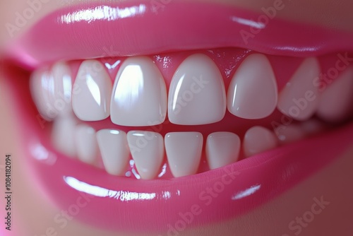 Detailed view of realistic dental model showcasing healthy teeth against a pi...