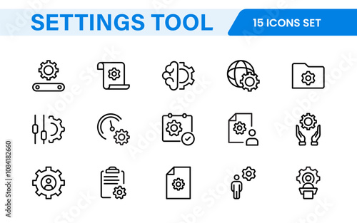 Settings and Maintenance Icon Set. Sleek and functional icons for user interfaces, perfect for enhancing apps and websites with intuitive navigation for settings, updates, and maintenance.