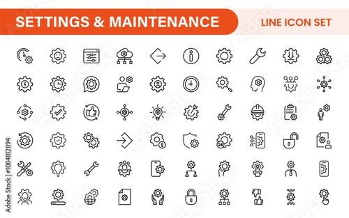 Settings and Maintenance Icon Set. Sleek and functional icons for user interfaces, perfect for enhancing apps and websites with intuitive navigation for settings, updates, and maintenance.