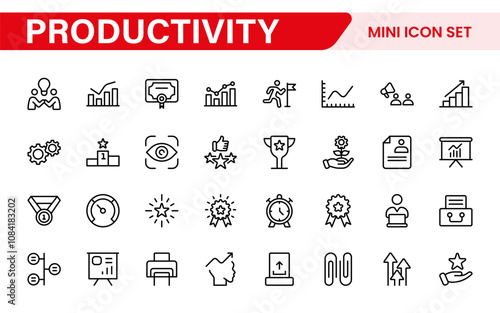 Productivity Icon Set. Modern and inspiring icons designed to enhance efficiency and organization, perfect for productivity apps, task management tools, and workflow solutions.