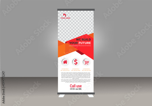 Business Rollup banner template, Roll up, display banner, x-banner vector ,Roll up banner stand for your company, Rollup advertisement banner.