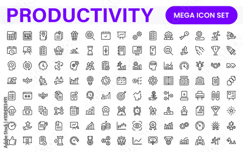 Productivity Icon Set. Modern and inspiring icons designed to enhance efficiency and organization, perfect for productivity apps, task management tools, and workflow solutions.