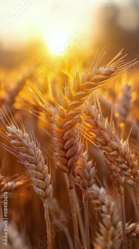 Golden wheat field under a vibrant sunset sky in late summer