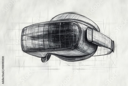 A futuristic concept sketch of a person wearing virtual reality goggles in a ...