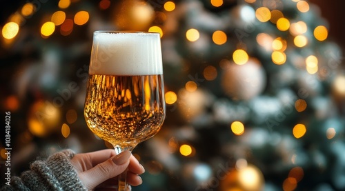 Celebrating the festive season with a sparkling drink in front of a beautiful...
