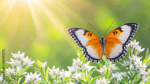 close up of colorful butterfly resting on white flowers, radiating beauty