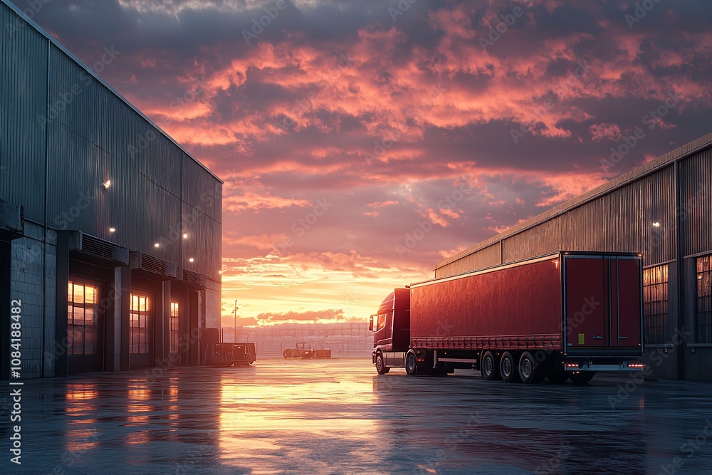 Obraz premium There is a truck parked on the loading dock. Generative Ai