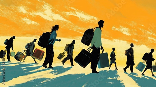 First Steps in New Lands: Visual Stories of Immigrant Arrivals, illustration photo