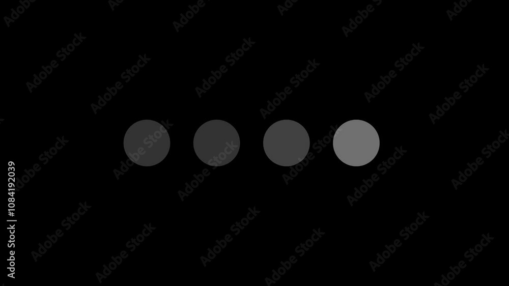 Animated 4 dots blinking loader. Ellipsis. Simple black and white loading icon. 4K video footage with alpha channel transparency.
