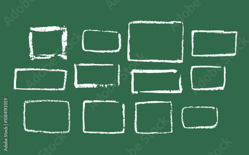 Set of rectangular and square frames in grunge style. Square borders drawn in black charcoal or ink for design, banner, poster, cover. Vector format