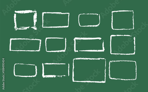 Set of rectangular and square frames in grunge style. Square borders drawn in black charcoal or ink for design, banner, poster, cover. Vector format