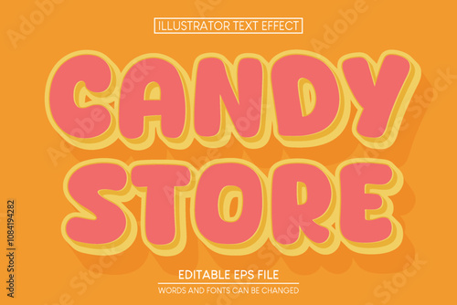 Candy store editable vector text effect for the theme of sweet food or dessert
