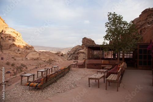 Souvenir stall and cafe in the ancient city Petra, Jordan photo