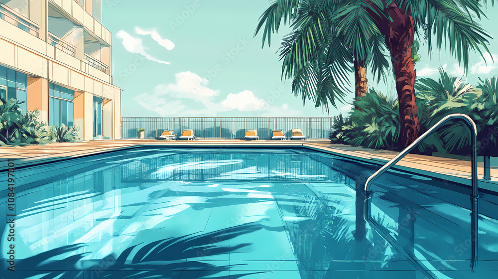 Fototapeta premium Hotel swimming pool. Elysium. Illustration