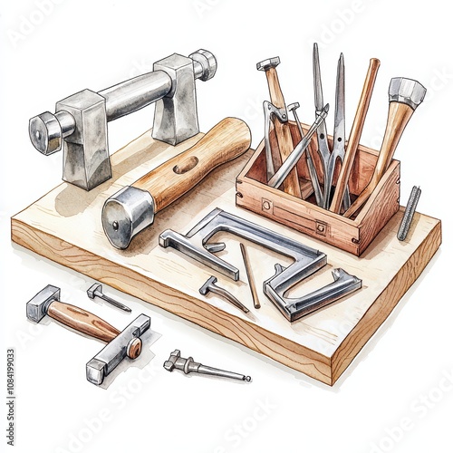 Wallpaper Mural Assorted hand tools arranged on a wooden surface, ready for craftsmanship and repair tasks. Torontodigital.ca