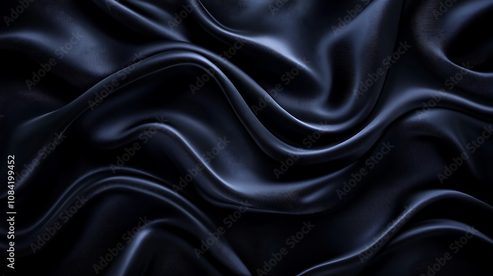 Obraz premium Black silk satin background with smooth waves