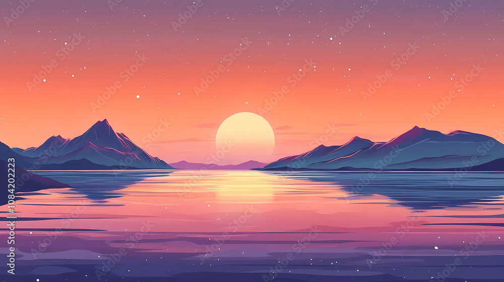 Fototapeta premium Celestial dreams: inspiring landscape at sunset. ai illustration. Elysium. Illustration