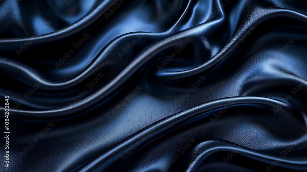 Fototapeta premium Black silk satin background with smooth waves