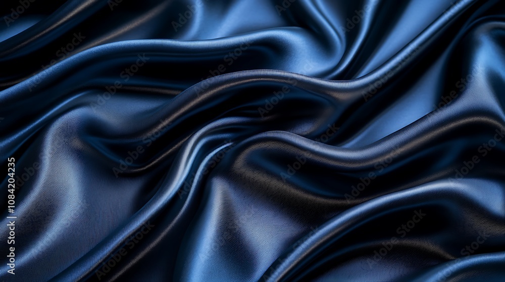 Fototapeta premium Black silk satin background with smooth waves