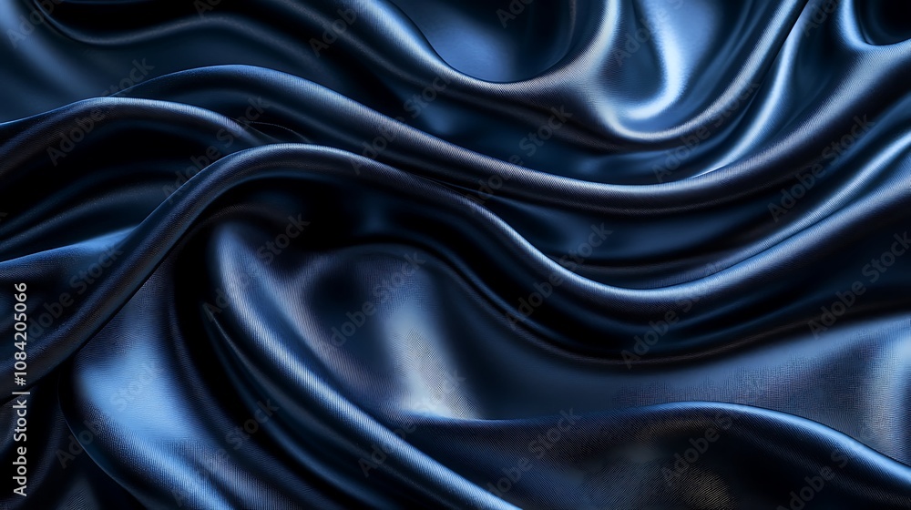 Fototapeta premium Black silk satin background with smooth waves