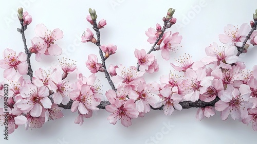 Wallpaper Mural Delicate Cherry Blossom Branch with Vibrant Pink Flowers on a Soft White Background, Symbolizing Beauty, Renewal, and the Arrival of Spring Season Torontodigital.ca