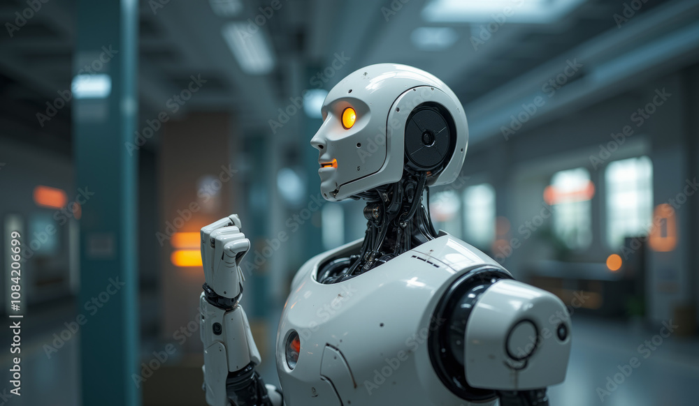 Fototapeta premium a robot with a yellow light on its face
