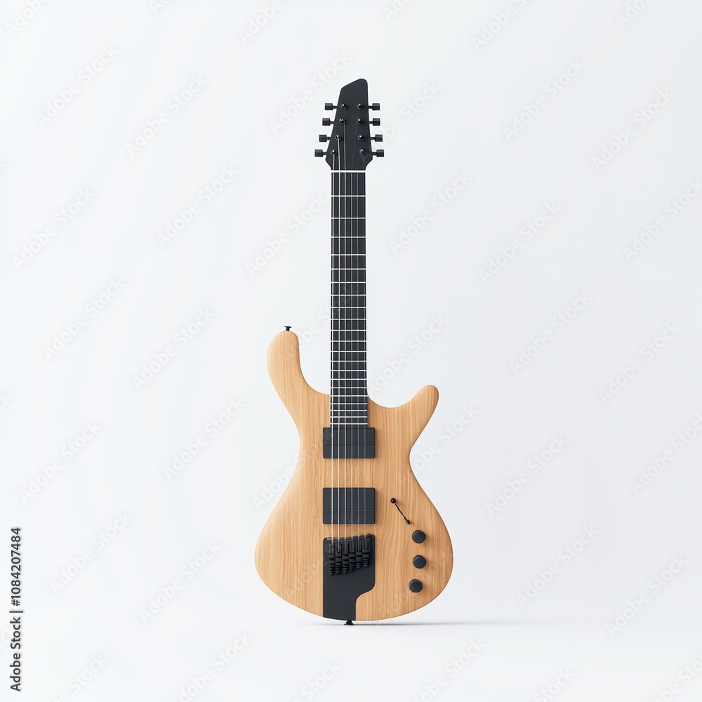 Fototapeta premium Stylish electric guitar on white isolated background, perfect for music enthusiasts and artists.