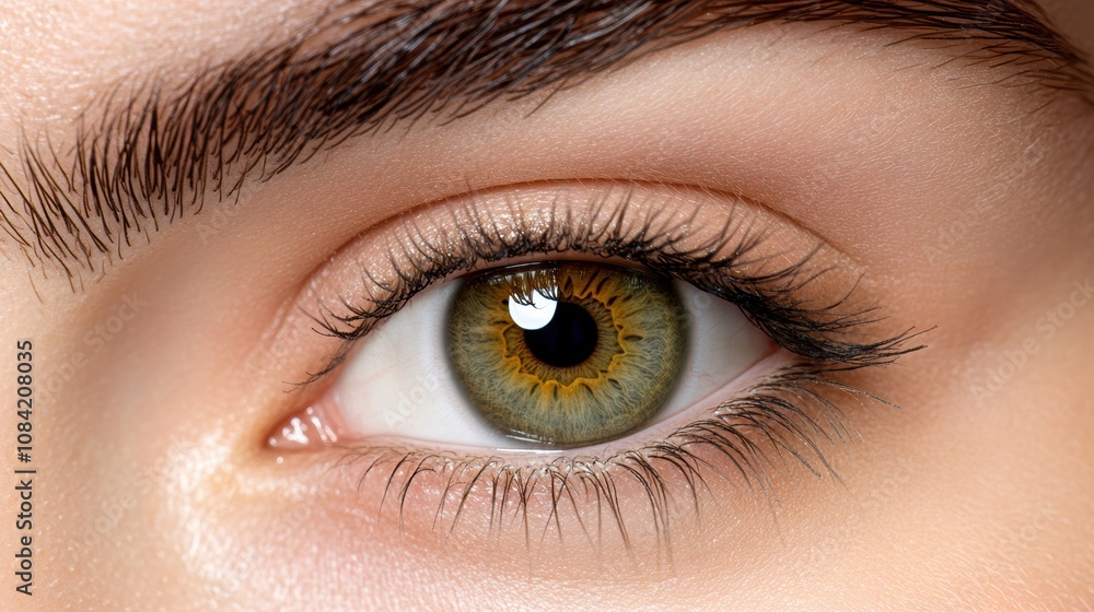 Obraz premium Close-up of a human eye showcasing a striking green iris and detailed eyelashes, Ideal for health, beauty, or vision-related projects, this image emphasizes the intricacies of human features,