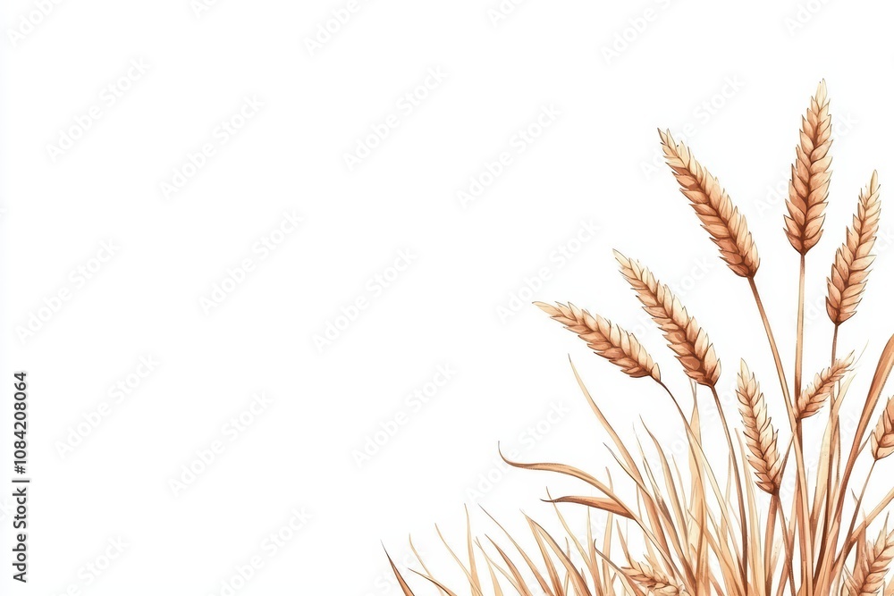 Fototapeta premium Stylized illustration of wheat stalks on a white isolated background.