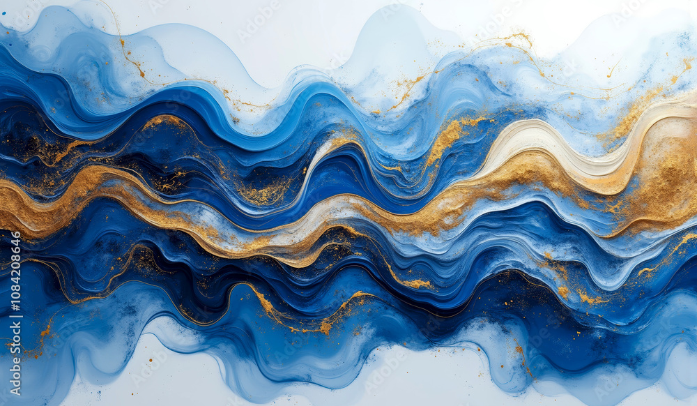 Obraz premium a blue and white abstract wave is shown with a blue and yellow swirl.