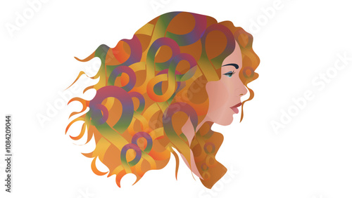 Woman with rainbow infinity symbols hair. Concept for neurodiversity, Disability Pride Month. Neurodiversity awareness and acceptance concept vector. Autism awareness. 