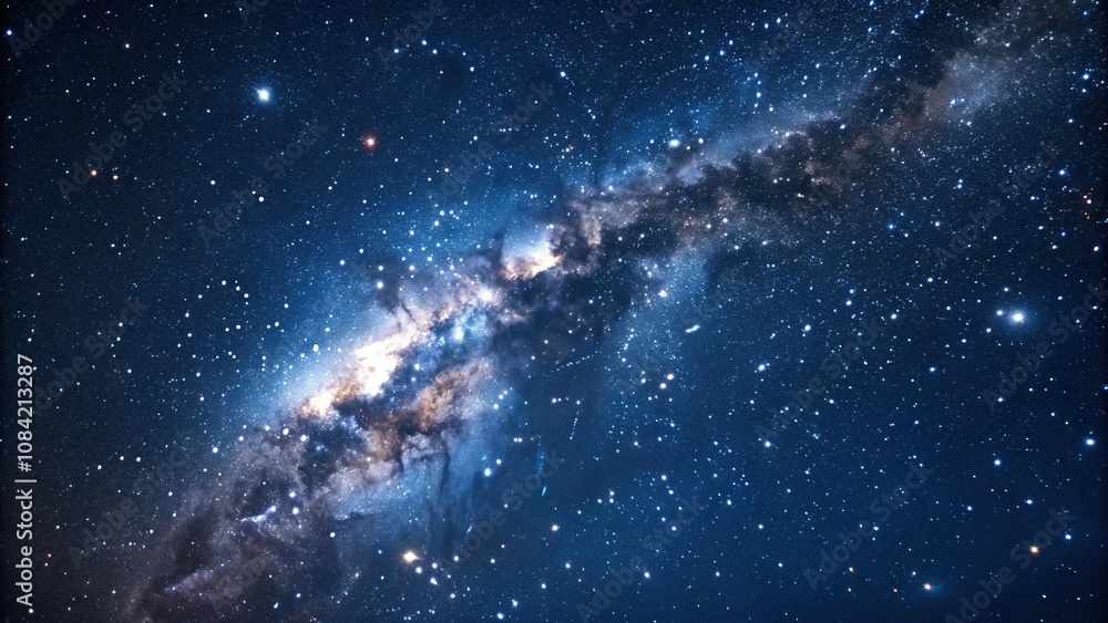 Fototapeta premium Deep space with numerous stars and galaxies in a dark blue background, galaxy, vastness