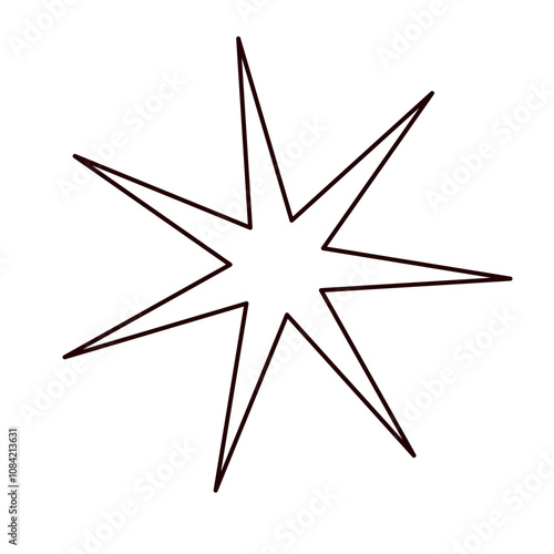 a simple black outline of an eight-pointed star. The star has long, narrow points radiating from a central point, with each point being of equal length. The design is symmetrical and resembles 